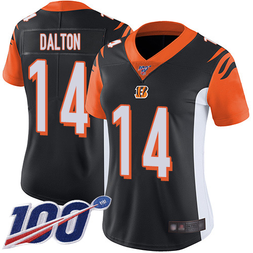 Cincinnati Bengals #14 Andy Dalton Black Team Color Women's Stitched 100th Season Vapor Limited Jersey Womens