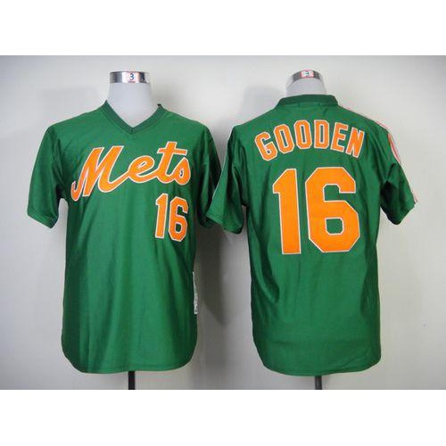 Mitchell and Ness 1985 New York Mets #16 Dwight Gooden Green Throwback Stitched Jersey Men's