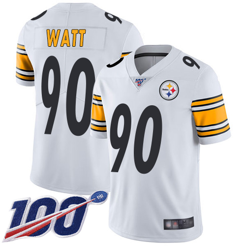 Steelers #90 T. J. Watt White Men's Stitched 100th Season Vapor Limited Jersey