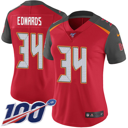 Tampa Bay Buccaneers #34 Mike Edwards Red Team Color Women's Stitched 100th Season Vapor Untouchable Limited Jersey Womens