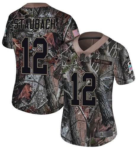 Cowboys #12 Roger Staubach Camo Women's Stitched Limited Rush Realtree Jersey