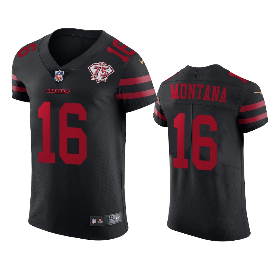 49ers #16 Joe Montana Black Alternate Men's 75th Anniversary Stitched Vapor Untouchable Elite Jersey