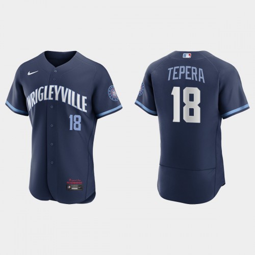 Chicago Chicago Cubs #18 Ryan Tepera Men's 2021 City Connect Authentic Navy Jersey Men's