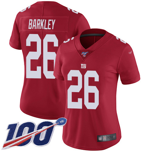 Giants #26 Saquon Barkley Red Women's Stitched Limited Inverted Legend 100th Season Jersey