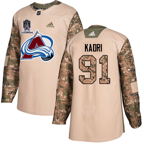 Adidas Colorado Avalanche #91 Nazem Kadri Camo Authentic Youth 2022 Stanley Cup Champions Veterans Day Stitched Jersey Youth