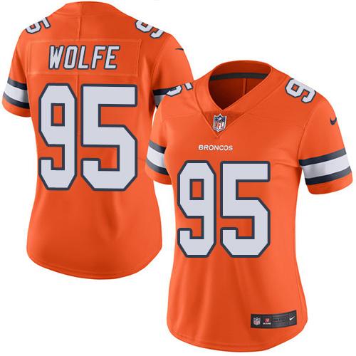 Denver Broncos #95 Derek Wolfe Orange Women's Stitched Limited Rush Jersey Womens