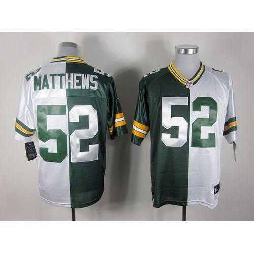 Green Bay Packers #52 Clay Matthews Green/White Men's Stitched Elite Split Jersey Men's