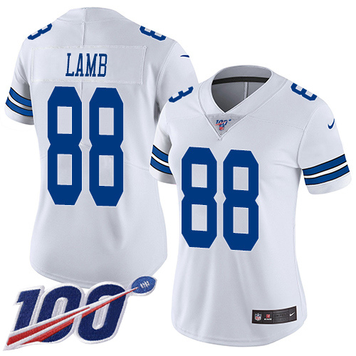 Cowboys #88 CeeDee Lamb White Women's Stitched 100th Season Vapor Untouchable Limited Jersey