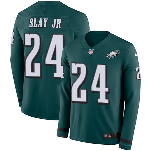 Philadelphia Eagles #24 Darius Slay Jr Green Team Color Youth Stitched Limited Therma Long Sleeve Jersey Youth
