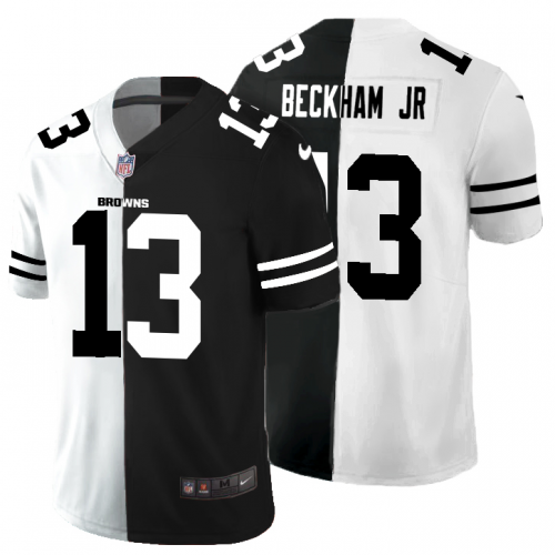 Cleveland Cleveland Browns #13 Odell Beckham Jr. Men's Black V White Peace Split Vapor Untouchable Limited Jersey Men's