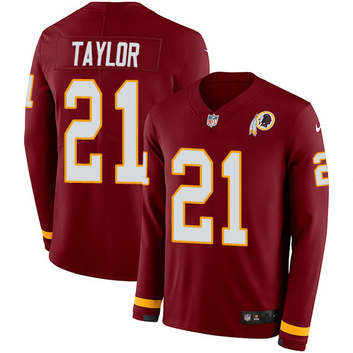 Commanders #21 Sean Taylor Burgundy Red Team Color Men's Stitched Limited Therma Long Sleeve Jersey