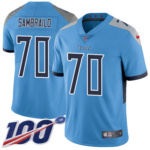 Tennessee Titans #70 Ty Sambrailo Light Blue Alternate Men's Stitched 100th Season Vapor Untouchable Limited Jersey Men's