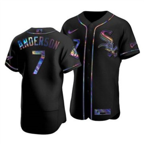 Chicago Chicago White Sox #7 Tim Anderson Men's Iridescent Holographic Collection Jersey - Black Men's