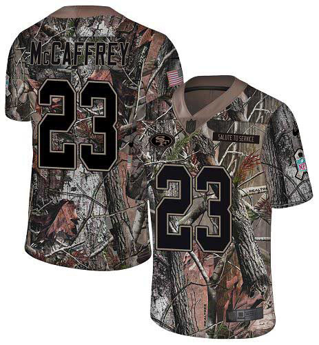 49ers #23 Christian McCaffrey Camo Youth Stitched Limited Rush Realtree Jersey