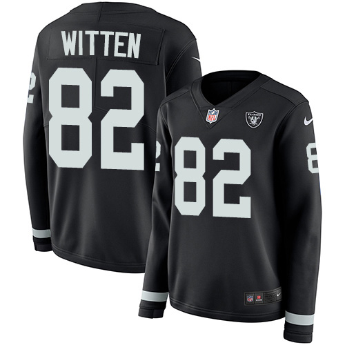 Las Vegas Raiders #82 Jason Witten Black Team Color Women's Stitched Limited Therma Long Sleeve Jersey Womens