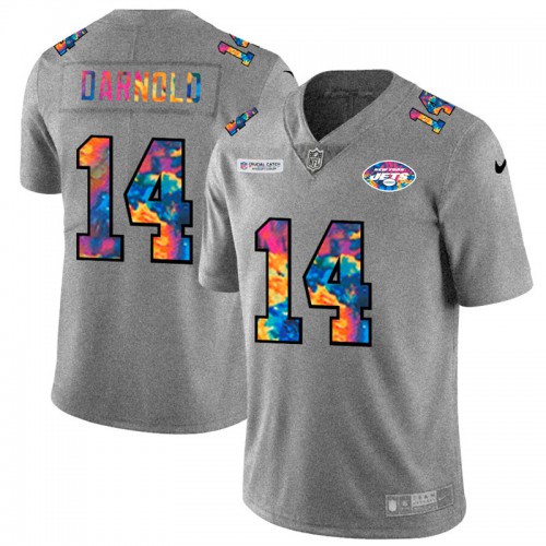 New York New York Jets #14 Sam Darnold Men's Multi-Color 2020 Crucial Catch Jersey Greyheather Men's