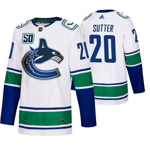 Vancouver Vancouver Canucks #20 Brandon Sutter 50th Anniversary Men's White 2019-20 Away Authentic Jersey Men's