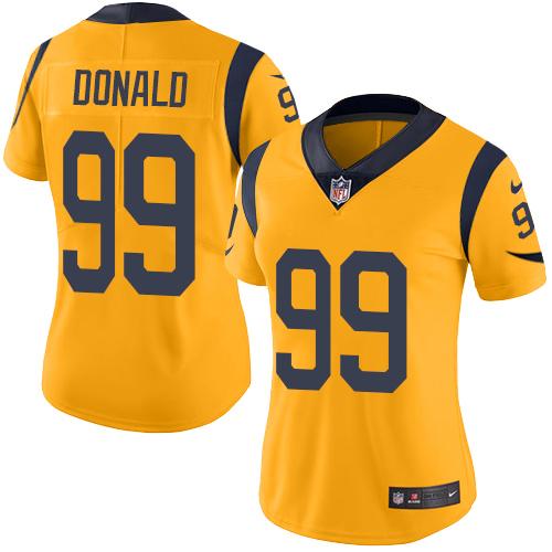 Rams #99 Aaron Donald Gold Women's Stitched Limited Rush Jersey