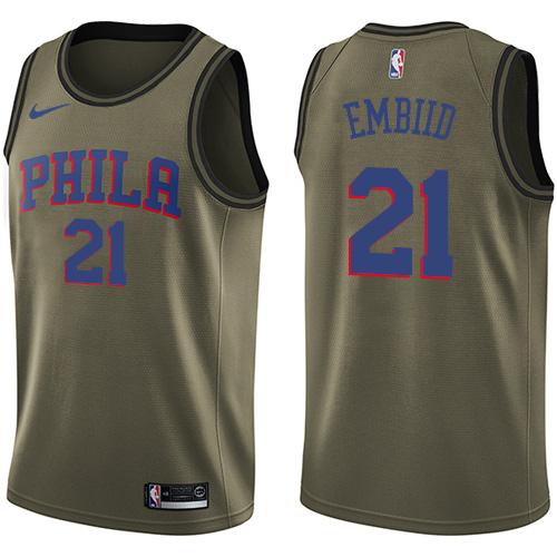 Philadelphia 76ers #21 Joel Embiid Green Salute to Service Youth Swingman Jersey Youth