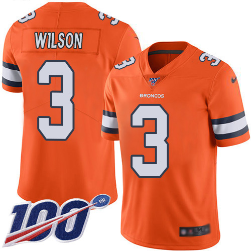 Broncos #3 Russell Wilson Orange Youth Stitched Limited Rush 100th Season Jersey