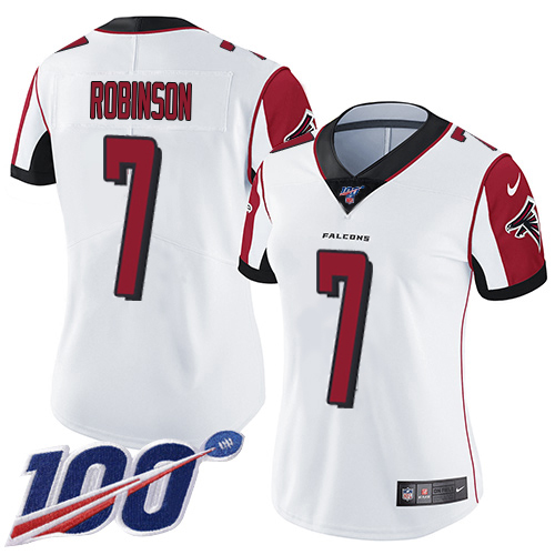 Falcons #7 Bijan Robinson White Stitched Women's 100th Season Vapor Untouchable Limited Jersey