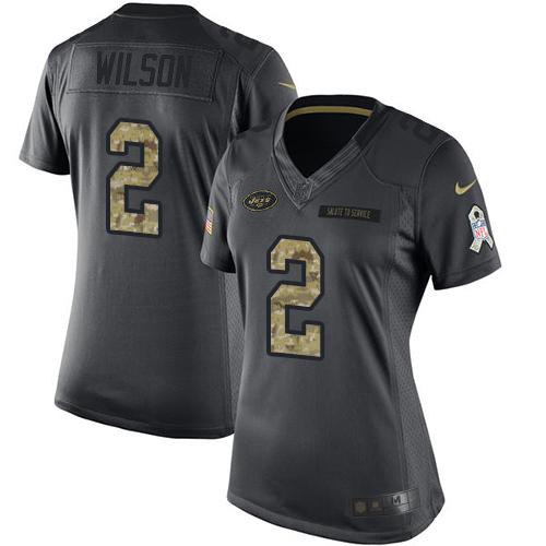 Jets #2 Zach Wilson Black Women's Stitched Limited 2016 Salute To Service Jersey