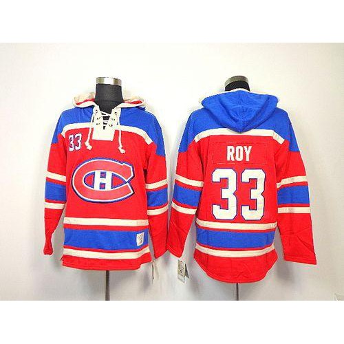 Montreal Canadiens #33 Patrick Roy Red Sawyer Hooded Sweatshirt Stitched Jersey Men's
