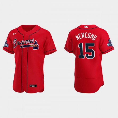 Atlanta Atlanta Braves #15 Sean Newcomb Men's 2021 World Series Champions Patch Authentic Player Jersey - Red Men's
