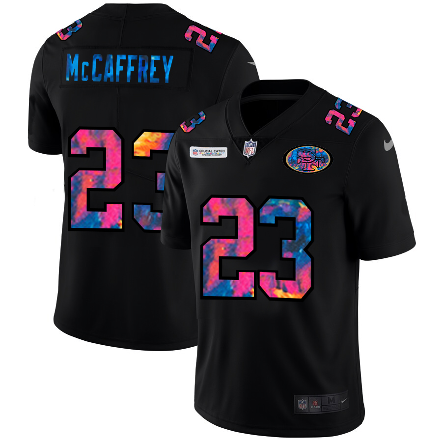 San Francisco 49ers #23 Christian McCaffrey Men's Multi-Color Black 2020 Crucial Catch Vapor Untouchable Limited Jersey
