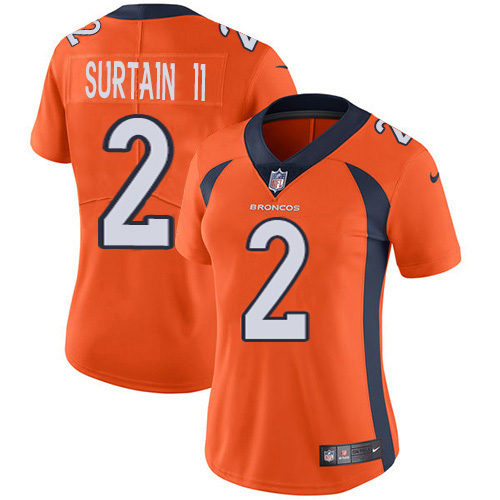 Broncos #2 Patrick Surtain II Orange Team Color Women's Stitched Vapor Untouchable Limited Jersey