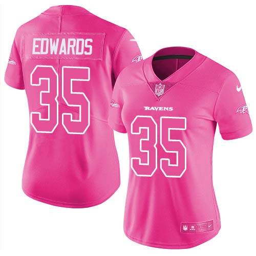 Baltimore Ravens #35 Gus Edwards Pink Women's Stitched Limited Rush Fashion Jersey Womens