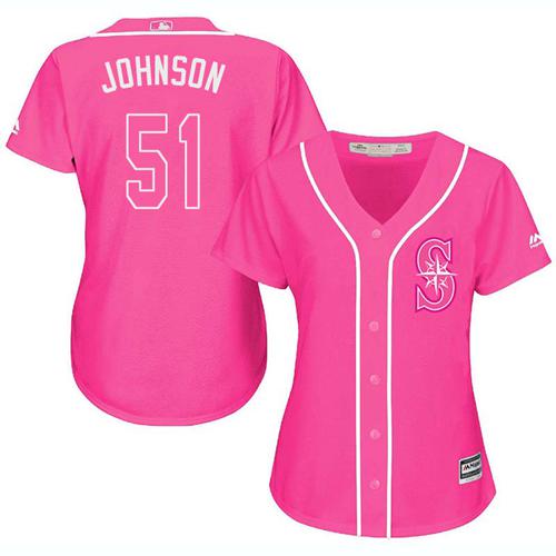Seattle Mariners #51 Randy Johnson Pink Fashion Women's Stitched Jersey Womens