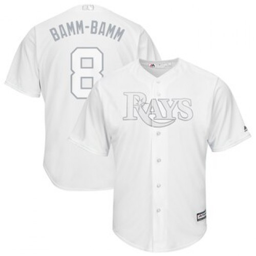 Tampa Bay Tampa Bay Rays #8 Brandon Lowe Bamm-Bamm Majestic 2019 Players' Weekend Cool Base Player Jersey White Men's