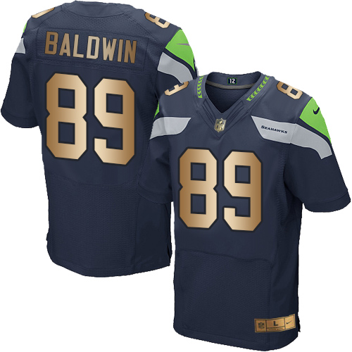 Seattle Seahawks #89 Doug Baldwin Steel Blue Team Color Men's Stitched Elite Gold Jersey Men's