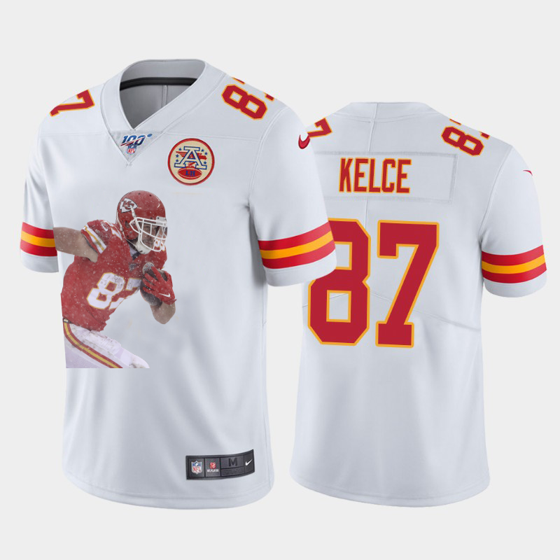 Kansas City Chiefs #87 Travis Kelce Team Hero 5 Vapor Limited 100 Jersey White Golden