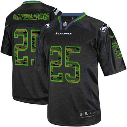 Seattle Seahawks #25 Richard Sherman Black Men's Stitched Elite Camo Fashion Jersey Men's