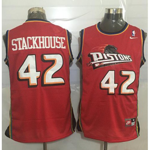 Detroit Pistons #42 Jerry Stackhouse Red Throwback Stitched Jersey Mens
