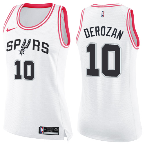 San Antonio Spurs #10 DeMar DeRozan White/Pink Womens Swingman Fashion Jersey Womens