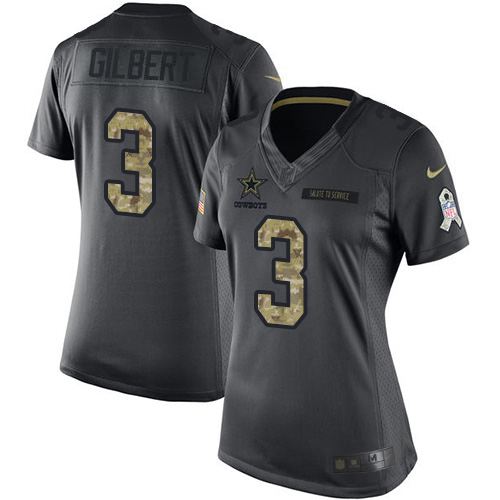 Dallas Cowboys #3 Garrett Gilbert Black Women's Stitched Limited 2016 Salute to Service Jersey Womens