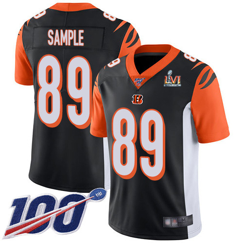 Cincinnati Bengals #89 Drew Sample Black Team Color Super Bowl LVI Patch Men's Stitched 100th Season Vapor Limited Jersey Men's