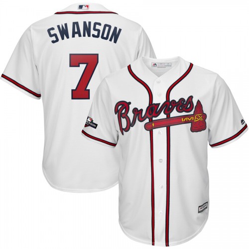 Atlanta Atlanta Braves #7 Dansby Swanson Majestic 2019 Postseason Official Cool Base Player Jersey White Men's