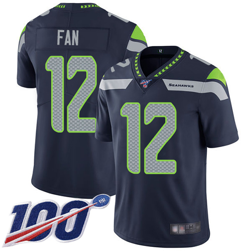Seahawks #12 Fan Steel Blue Team Color Youth Stitched 100th Season Vapor Limited Jersey