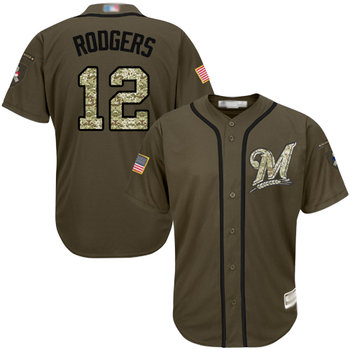Milwaukee Brewers #12 Aaron Rodgers Green Salute to Service Stitched Jersey Men's