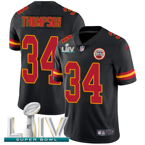 Kansas City Chiefs #34 Darwin Thompson Black Super Bowl LIV 2020 Men's Stitched Limited Rush Jersey Men's