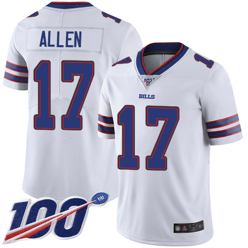 Bills #17 Josh Allen White Youth Stitched 100th Season Vapor Limited Jersey
