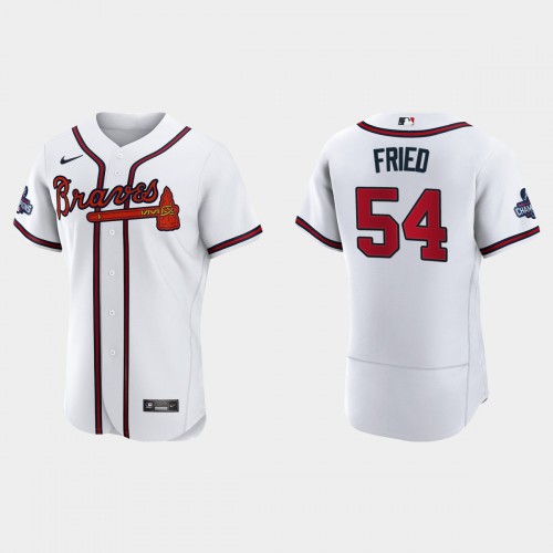 Atlanta Atlanta Braves #54 Max Fried Men's 2021 World Series Champions Patch Authentic Player Jersey - White Men's