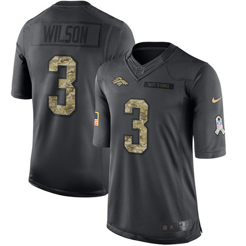 Broncos #3 Russell Wilson Black Men's Stitched Limited 2016 Salute To Service Jersey
