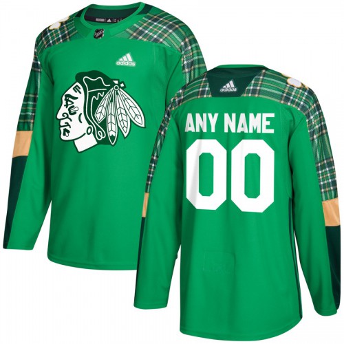 Men's Adidas Chicago Blackhawks Personalized Green St. Patrick's Day Custom Practice Jersey