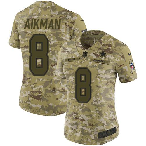 Dallas Cowboys #8 Troy Aikman Camo Women's Stitched Limited 2018 Salute to Service Jersey Womens