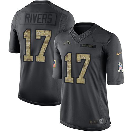 Los Angeles Chargers #17 Philip Rivers Black Youth Stitched Limited 2016 Salute to Service Jersey Youth